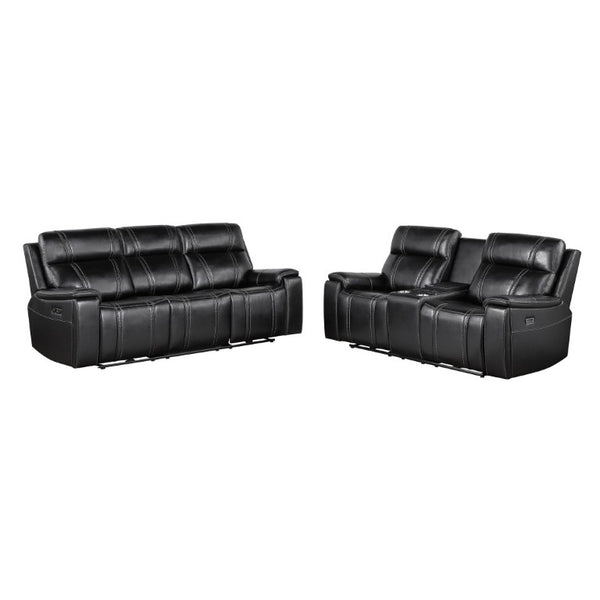 English Elm Gary Power Reclining Loveseat in Black Leather with Console and Built-In Cooler B201P561019