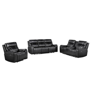 English Elm Gary Power Reclining Loveseat in Black Leather with Console and Built-In Cooler B201P561019