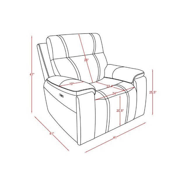 English Elm Gary Leather Power Recliner with Hidden Cupholders and Tailored Contemporary Design B201P561020