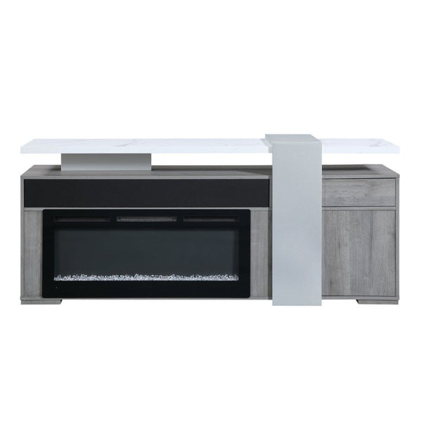 English Elm Zorra Grey Electric Fireplace TV Stand with Bluetooth Speaker for Living Rooms B201P561043