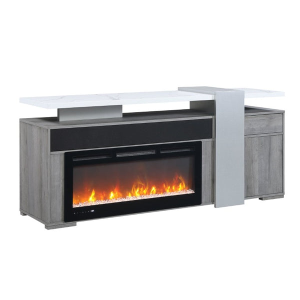 English Elm Zorra Grey Electric Fireplace TV Stand with Bluetooth Speaker for Living Rooms B201P561043