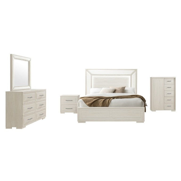 English Elm Ciara King Bedroom Set with LED Lighting Upholstered Panel Bed and Storage Pieces B201S00513