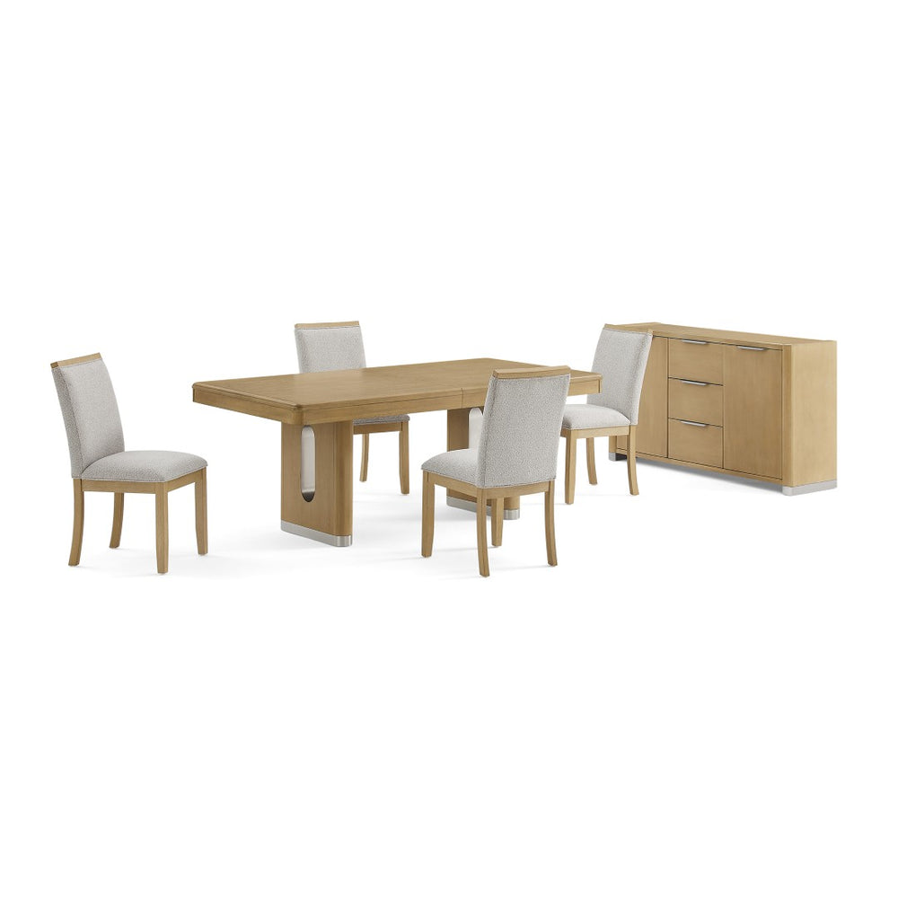English Elm Morgan Five Piece Rectangular Dining Set with Double Pedestal Base in Natural Wood B201S00515