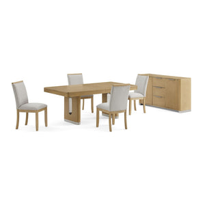English Elm Morgan Five Piece Rectangular Dining Set with Double Pedestal Base in Natural Wood B201S00515