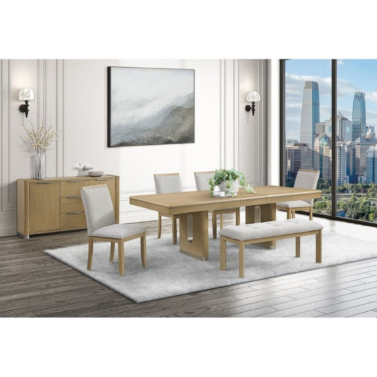 English Elm Morgan Six Piece Dining Set with Expandable Table Bench and Chairs in Natural Wood B201S00516