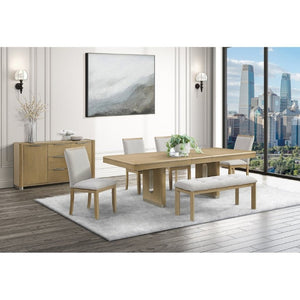 English Elm Morgan Six Piece Dining Set with Expandable Table Bench and Chairs in Natural Wood B201S00516