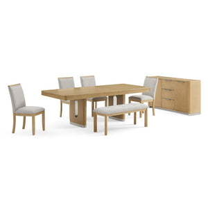 English Elm Morgan Six Piece Dining Set with Expandable Table Bench and Chairs in Natural Wood B201S00516