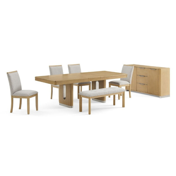 English Elm Morgan Six Piece Dining Set with Expandable Table Bench and Chairs in Natural Wood B201S00516