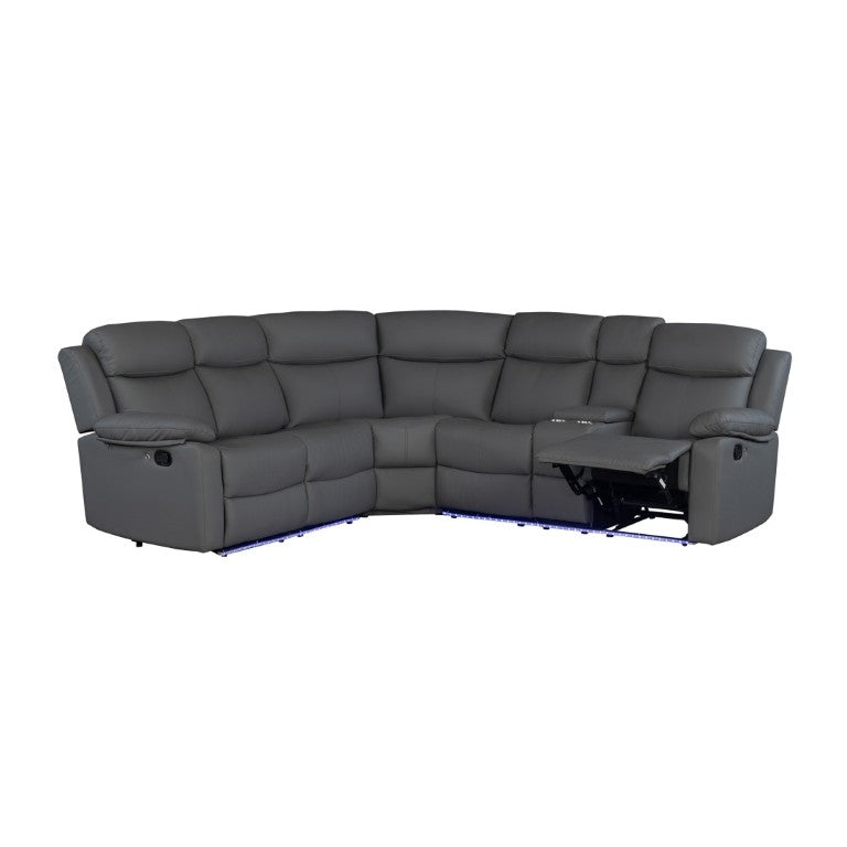 English Elm Blanche Grey RAF Sectional with Bluetooth Speaker LED Lighting and Cup Holders B201S00517