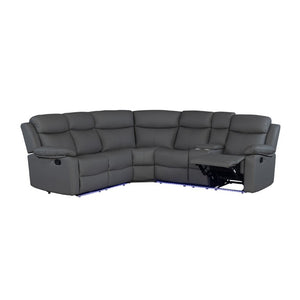 English Elm Blanche Grey RAF Sectional with Bluetooth Speaker LED Lighting and Cup Holders B201S00517