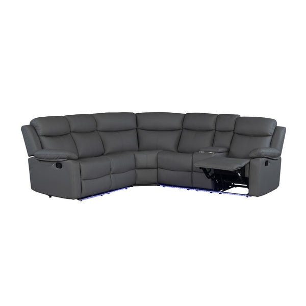 English Elm Blanche Grey RAF Sectional with Bluetooth Speaker LED Lighting and Cup Holders B201S00517