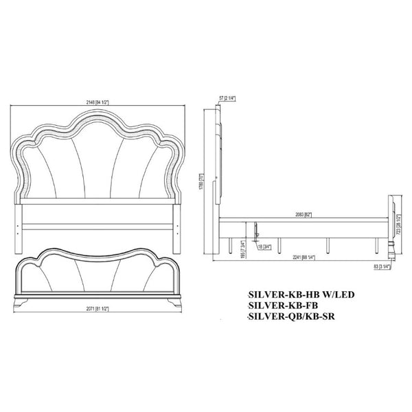 English Elm Aurelia Glam King Platform Bed with LED Lighting and Crushed Glitter Padded Headboard B201S00518