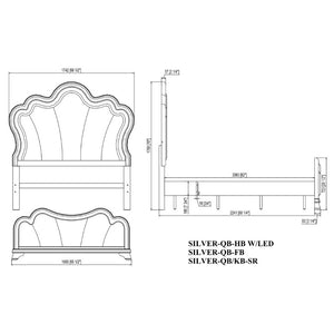 English Elm Aurelia Glam Queen Platform Bed Silver Lacquer Crushed Glitter Headboard with LED Glow B201S00519
