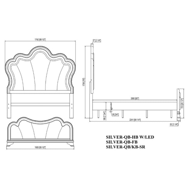 English Elm Aurelia Glam Queen Platform Bed Silver Lacquer Crushed Glitter Headboard with LED Glow B201S00519