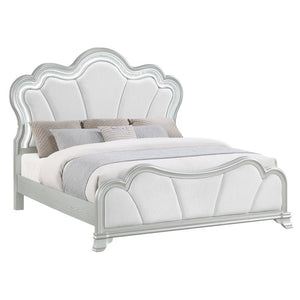 English Elm Aurelia King Bedroom Set Glam Silver Finish with LED Lighting and Glitter Headboard B201S00520