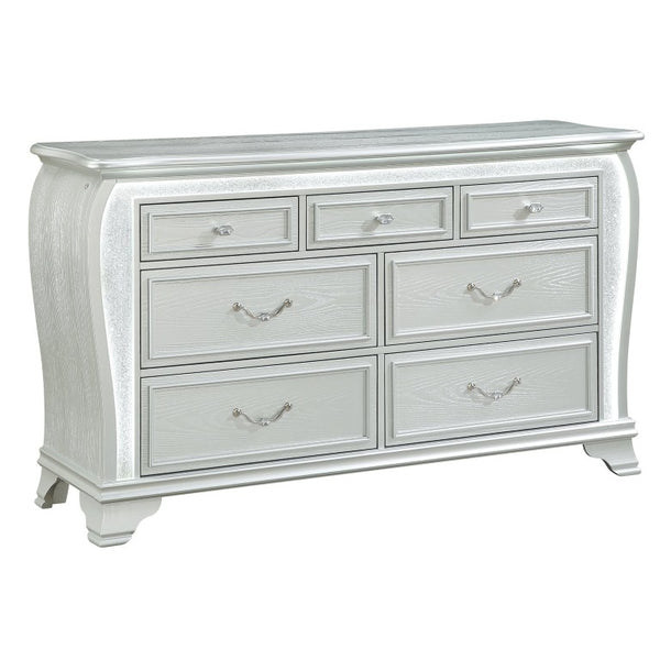 English Elm Aurelia King Bedroom Set Glam Silver Finish with LED Lighting and Glitter Headboard B201S00520