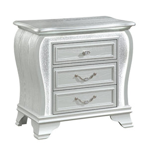 English Elm Aurelia King Bedroom Set Glam Silver Finish with LED Lighting and Glitter Headboard B201S00520