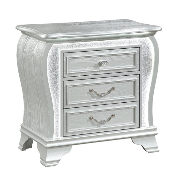English Elm Aurelia King Bedroom Set Glam Silver Finish with LED Lighting and Glitter Headboard B201S00520