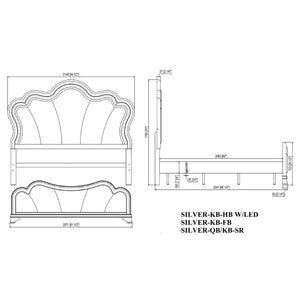 English Elm Aurelia King Bedroom Set Glam Silver Finish with LED Lighting and Glitter Headboard B201S00520