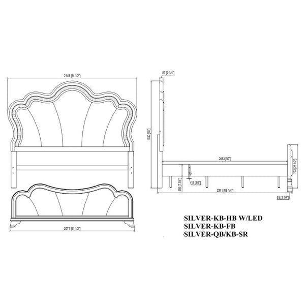 English Elm Aurelia King Bedroom Set Glam Silver Finish with LED Lighting and Glitter Headboard B201S00520