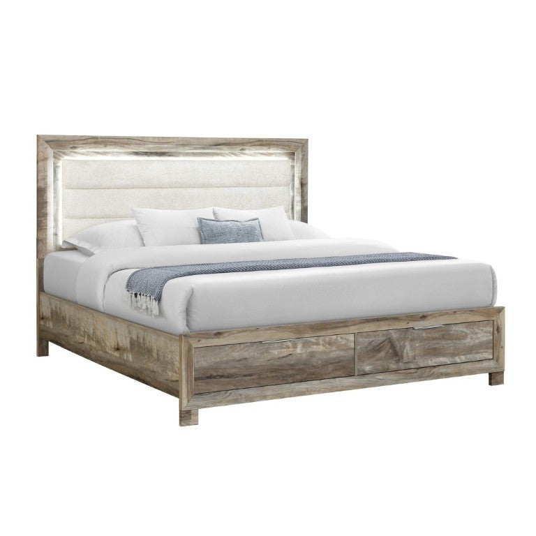 English Elm Cllisie Upholstered Full Bed with Padded Panel Headboard in Warm Brown Wood Frame B201S00522