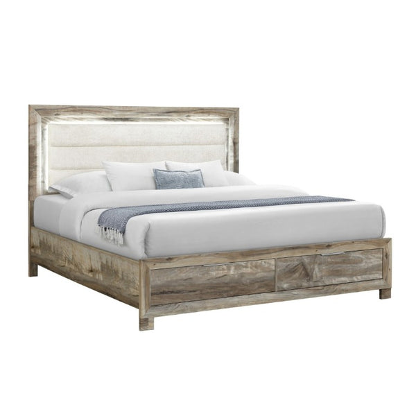 English Elm Cllisie Upholstered Full Bed with Padded Panel Headboard in Warm Brown Wood Frame B201S00522
