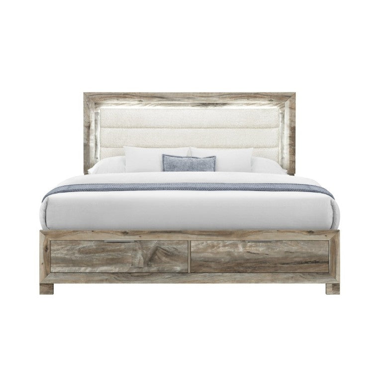English Elm Cllisie Upholstered Full Bed with Padded Panel Headboard in Warm Brown Wood Frame B201S00522