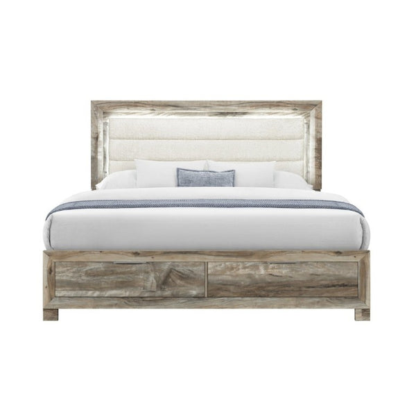 English Elm Cllisie Upholstered Full Bed with Padded Panel Headboard in Warm Brown Wood Frame B201S00522