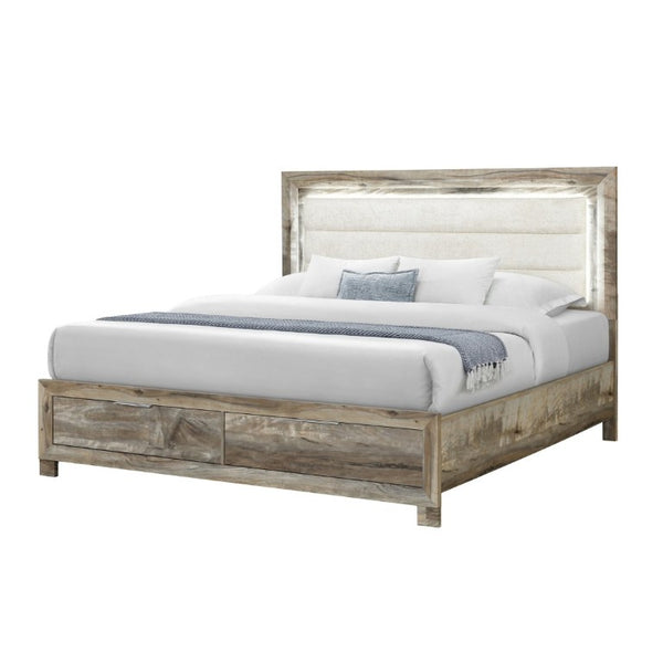 English Elm Cllisie Upholstered Full Bed with Padded Panel Headboard in Warm Brown Wood Frame B201S00522