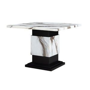 English Elm Sammi Pedestal Bar Table with Faux Marble Top for Modern Kitchen or Home Bar B201S00528