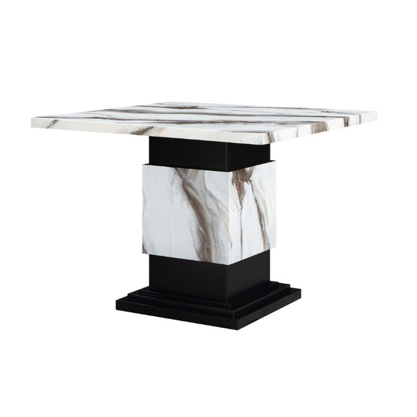 English Elm Sammi Pedestal Bar Table with Faux Marble Top for Modern Kitchen or Home Bar B201S00528