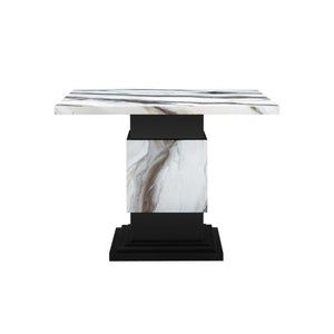English Elm Sammi Pedestal Bar Table with Faux Marble Top for Modern Kitchen or Home Bar B201S00528