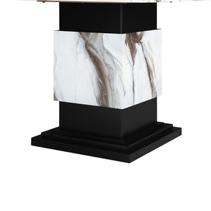 English Elm Sammi Pedestal Bar Table with Faux Marble Top for Modern Kitchen or Home Bar B201S00528