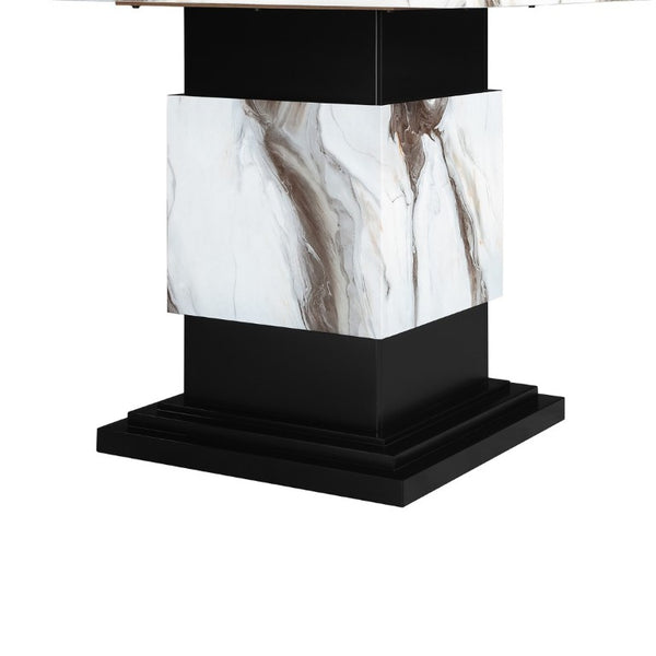 English Elm Sammi Pedestal Bar Table with Faux Marble Top for Modern Kitchen or Home Bar B201S00528