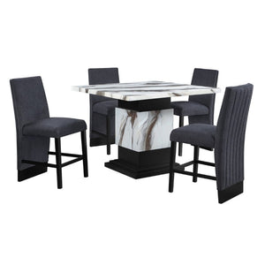 English Elm Sammi Pedestal Bar Table with Faux Marble Top for Modern Kitchen or Home Bar B201S00528