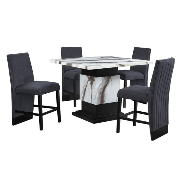 English Elm Sammi Pedestal Bar Table with Faux Marble Top for Modern Kitchen or Home Bar B201S00528