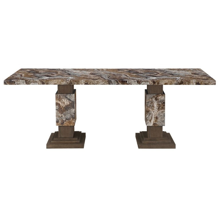 English Elm Stacey Rectangular Faux Marble Dining Table Seats Eight with Pedestal Base B201S00529