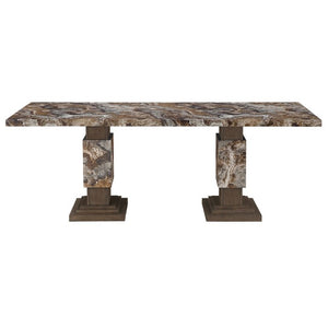 English Elm Stacey Rectangular Faux Marble Dining Table Seats Eight with Pedestal Base B201S00529