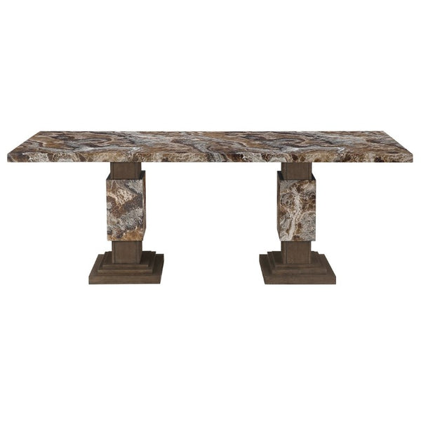 English Elm Stacey Rectangular Faux Marble Dining Table Seats Eight with Pedestal Base B201S00529