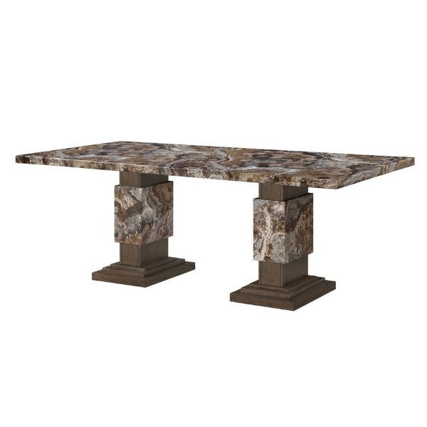 English Elm Stacey Rectangular Faux Marble Dining Table Seats Eight with Pedestal Base B201S00529