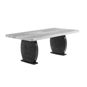 English Elm Fabric Faux Marble Rectangular Dining Table with Double Pedestal Base Seats Eight B201S00530