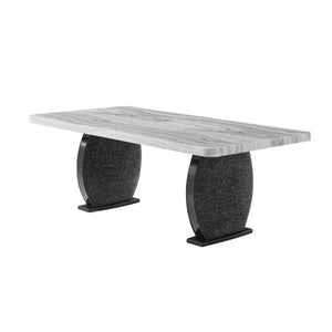 English Elm Fabric Faux Marble Rectangular Dining Table with Double Pedestal Base Seats Eight B201S00530