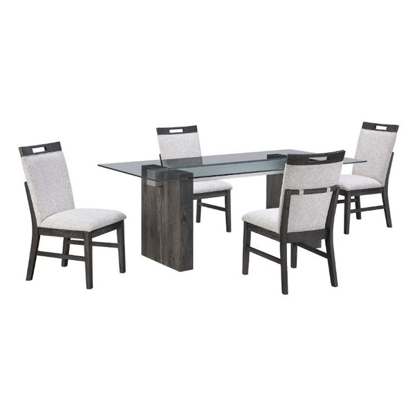 English Elm Grey Washed Panel Leg Glass Top Dining Table Seats Six for Modern Spaces B201S00533
