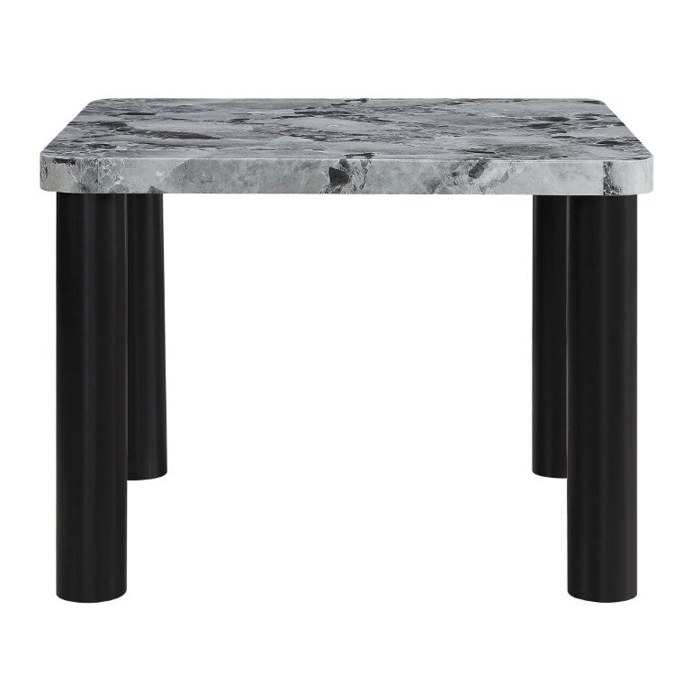 English Elm Faux Marble Square Dining Table Seating 4 with Sculptural Matte Black Block Legs B201S00534