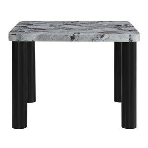English Elm Faux Marble Square Dining Table Seating 4 with Sculptural Matte Black Block Legs B201S00534