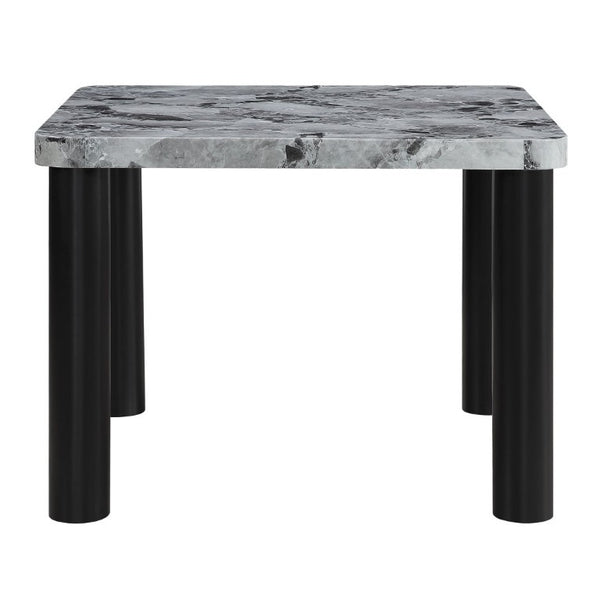 English Elm Faux Marble Square Dining Table Seating 4 with Sculptural Matte Black Block Legs B201S00534