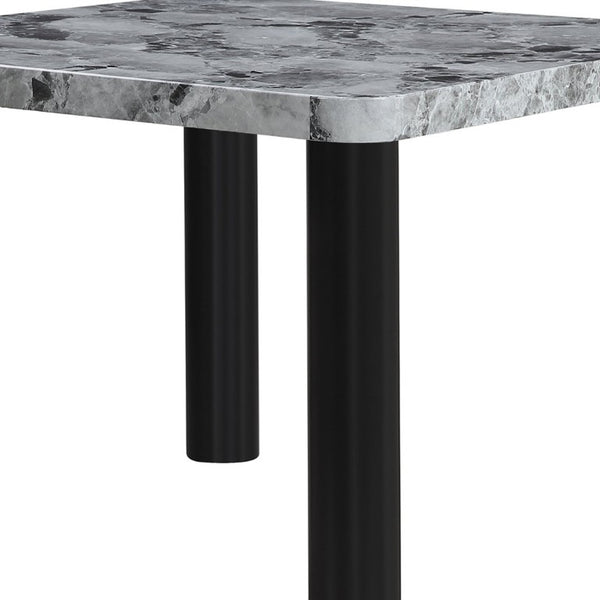 English Elm Faux Marble Square Dining Table Seating 4 with Sculptural Matte Black Block Legs B201S00534
