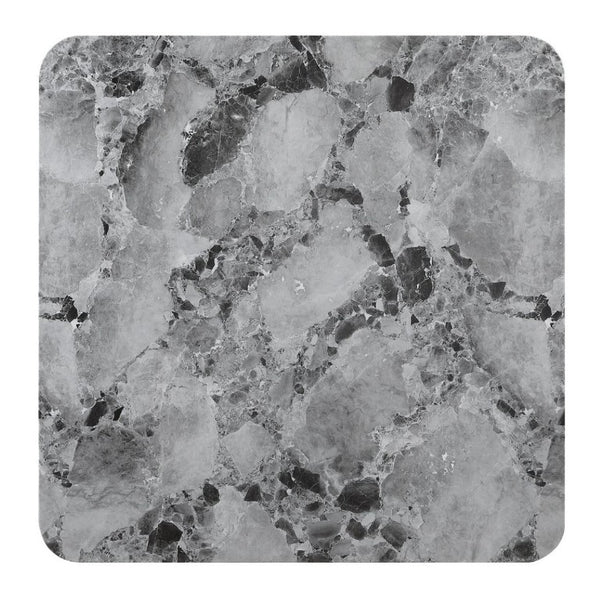 English Elm Faux Marble Square Dining Table Seating 4 with Sculptural Matte Black Block Legs B201S00534