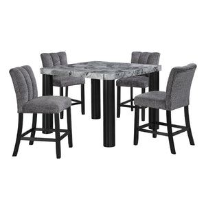 English Elm Faux Marble Square Dining Table Seating 4 with Sculptural Matte Black Block Legs B201S00534