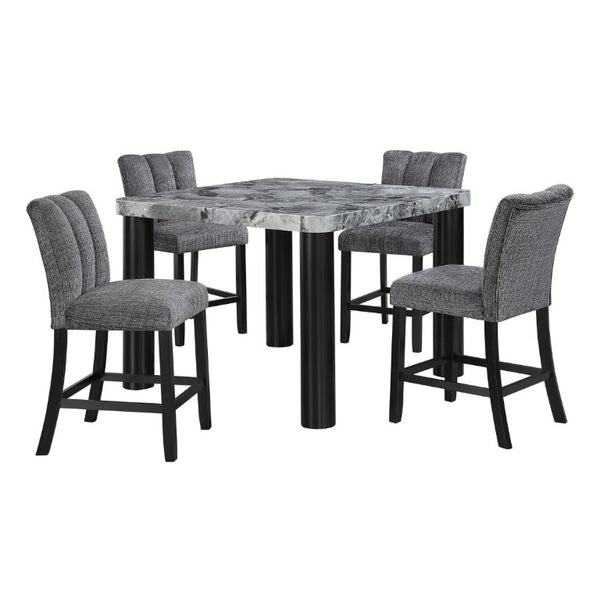English Elm Faux Marble Square Dining Table Seating 4 with Sculptural Matte Black Block Legs B201S00534